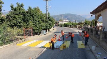 Antalya Büyükşehir ekipleri yaya geçitleri ve kasisleri boyuyor