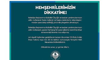Mersin Yenişehir Belediyesi dolandırıcılara karşı uyardı