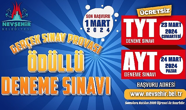 Nevşehir Belediyesi'nden TYT ve AYT sınavlarına hazırlanan gençler için gerçek sınav provası