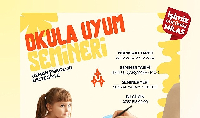 Milas Belediyesi tarafından okula yeni başlayacak öğrencilerin velileri için &apos;Okula Uyum Semineri' gerçekleştirilecek.