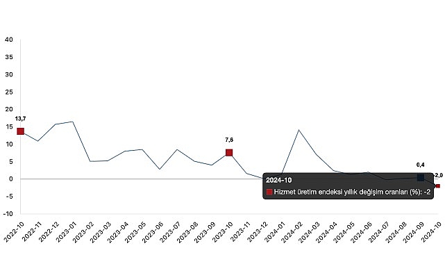 Tüik: Hizmet üretim endeksi yıllık %2,0 azaldı